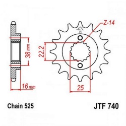  Zębatka przednia F740-15, 15 zębów, rozmiar 525