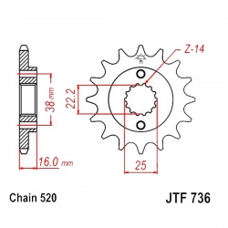  Zębatka przednia JT F736-14, 14Z, rozmiar 520