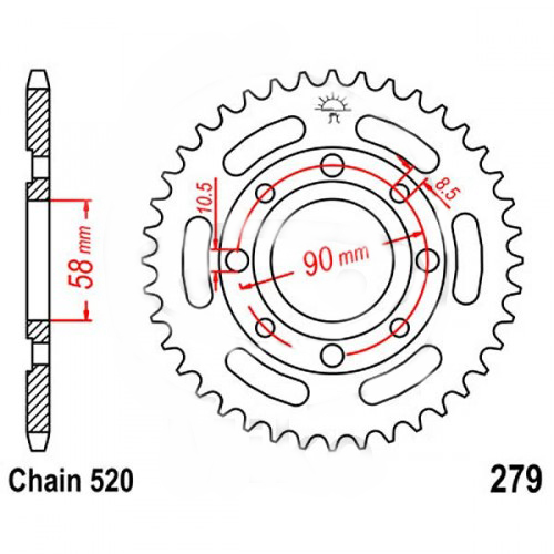 Zębatka tylna 279-39, 39 zębów, rozmiar 520