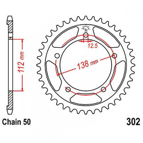 Zębatka tylna 302-44, 44 zęby, rozmiar 530