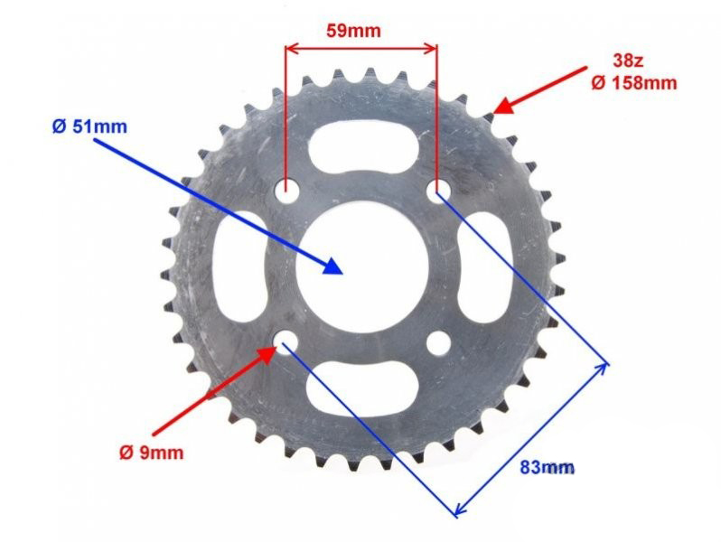 Zębatka tylna 38 zębów, rozmiar 420H - do motorowerów typu chopper