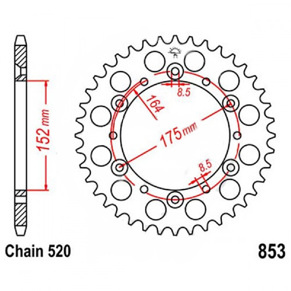 Zębatka tylna 853-44, 44 zęby, rozmiar 520