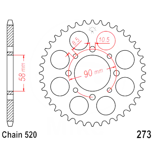 Zębatka tylna R273-45, 45 zębów, rozmiar 520 - Honda 125 Rebel, Shadow, Varadero