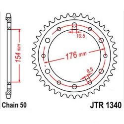  Zębatka tylna stalowa JT R1340-43, 43Z, rozmiar 530