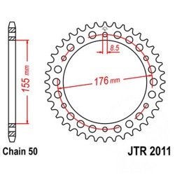 Zębatka tylna stalowa JT R2011-43, 43Z, rozmiar 530