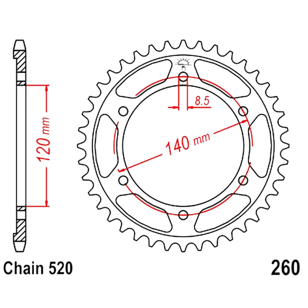 Zębatka tylna stalowa JT R260-38, 38Z, rozmiar 520
