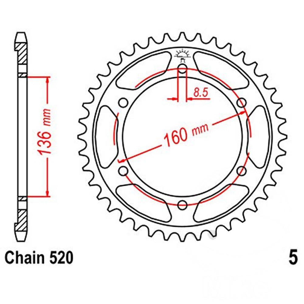 Zębatka tylna stalowa JT R5-47, 47Z, rozmiar 520