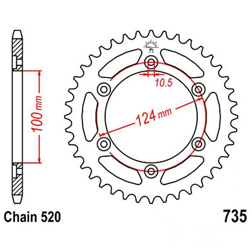 Zębatka tylna stalowa JT R735-42, 42Z, rozmiar 520