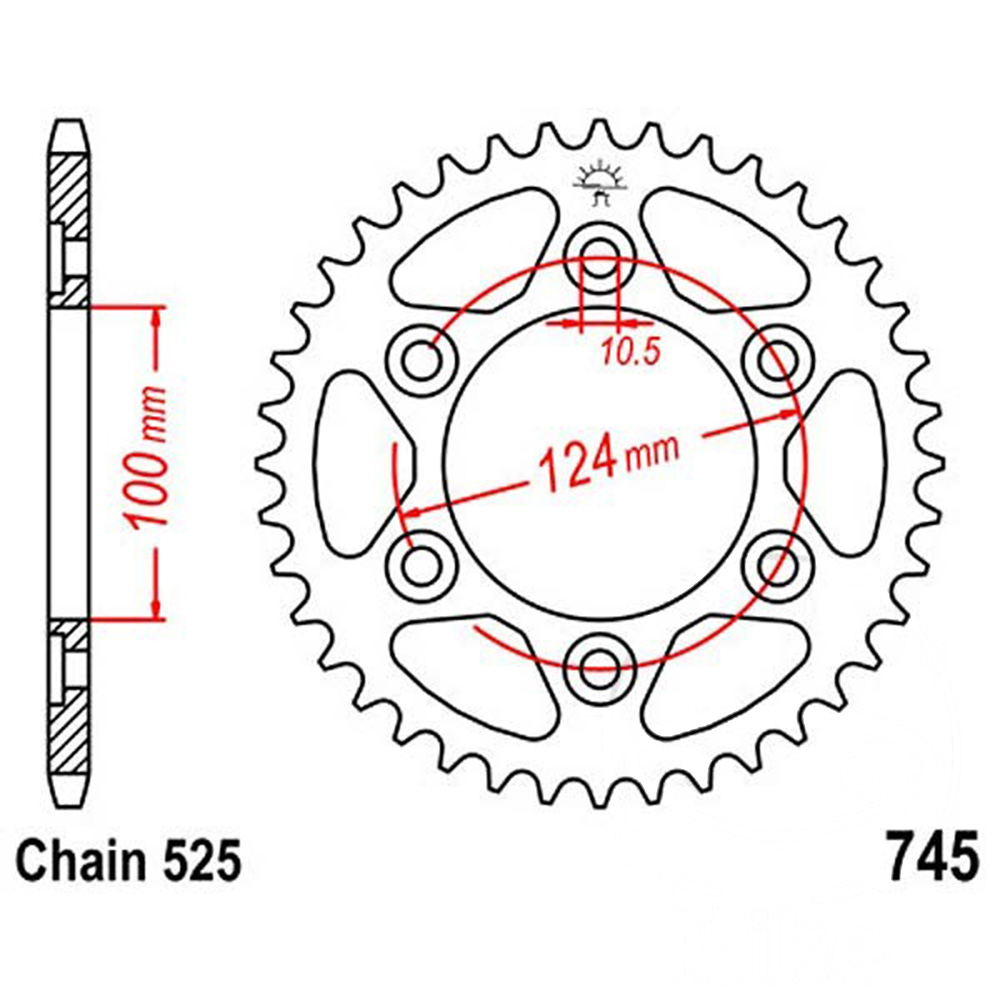 Zębatka tylna stalowa JT R745-42, 42Z, rozmiar 525