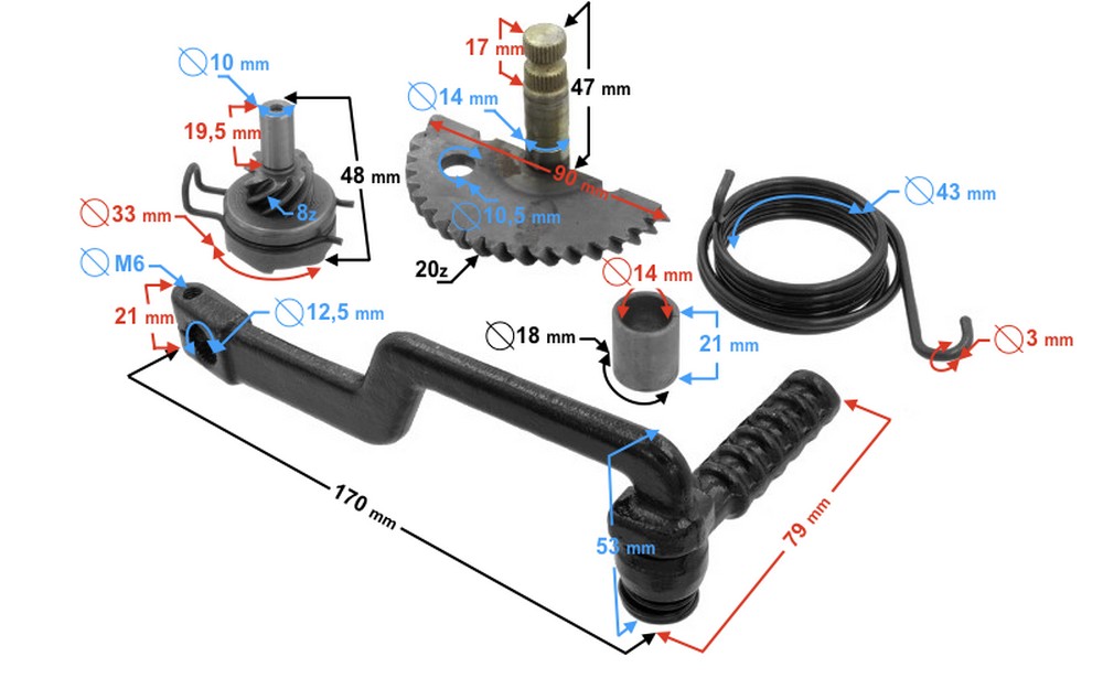 Zestaw rozrusznika nożnego skuter 4T GY6 dźwignia
